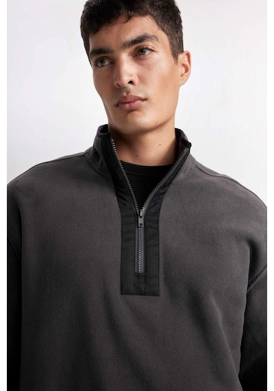 DeFacto Relax Fit Dik Yaka Fermuarlı Polar Sweatshirt D2688AX24AUAR9