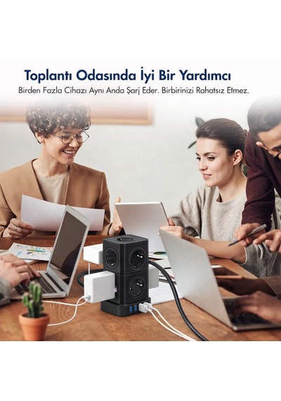 Kule Tipi Çoklu Priz 3680w 9 Lu Topraklı Priz + 2 Usb + 2 Type-c Masaüstü Dikey Akım Korumalı Priz 2 m