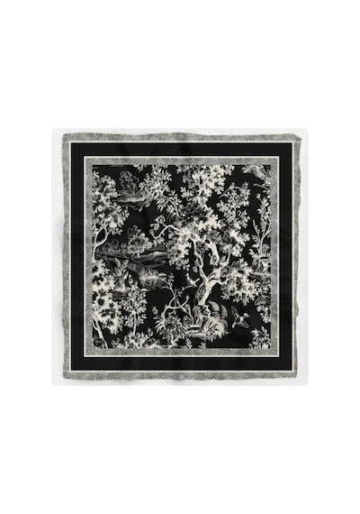 Lente Aksesuar Kadın Premium Desenli Boyun Çanta Ve Saç Fuları 70x70 Cm Siyah Beyaz Ağaç