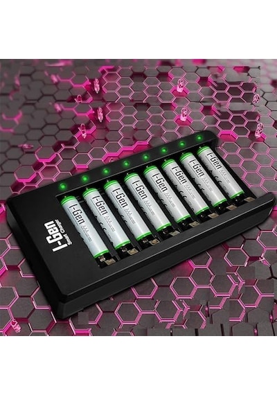 I-gen G890 8&apos Li Pil Şarj Aleti + 8 Adet Aaa 900 Mah Şarj Edilebilir Aaa İnce Şarjlı Kalem Pilli Set 1.2v Ni-mh