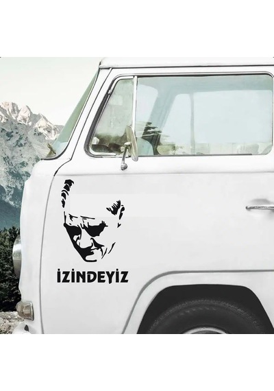 Atam İzindeyiz Atatürk Silüet Sticker - Araba Oto Motosiklet Karavan Cam Sticker - 00235 60X41 Cm