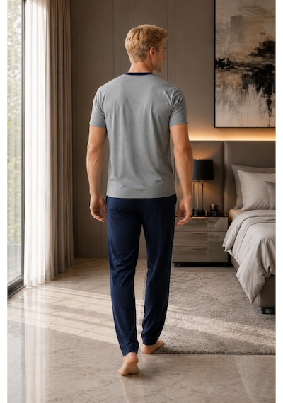 Pijamask Erkek Açık Gri Düğmeli Yaka Pamuklu Uzun Pantolonlu Pijama Takımı Lacivert Alt Rahat Ev Giyim Gri Pijamask Erkek Açık Gri Düğmeli Yaka Pamuklu Uzun Pantolonlu Pijama Takımı Lacivert Alt Rahat Ev Giyim Gri