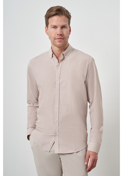 Morven Erkek Bej Pamuk Trend Dynamic Fit Düğmeli Yaka Gömlek 25ms004027653 Bej