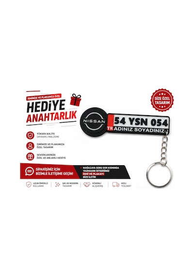 Nissan Logolu Ve Plakalı Anahtarlık , Kişiye Özel - Hediyelik Nissan Araç Plaka Anahtarlık - Plakalı