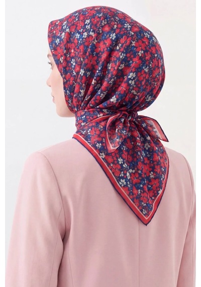 Silk Home Mini Floral Desen Soft Pamuk Eşarp Lacivert