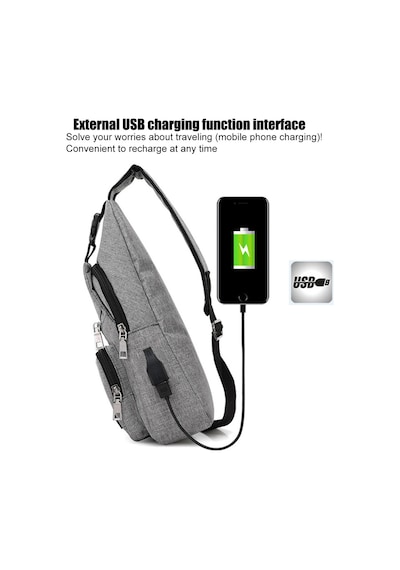 Unisex Power Bank Destekli Mavi Renk Göğüs Çantası Mavi
