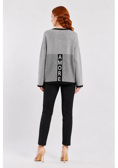 Neden Tekstil Kadın Basic Triko Kazak - Oversize Kesim - Gri