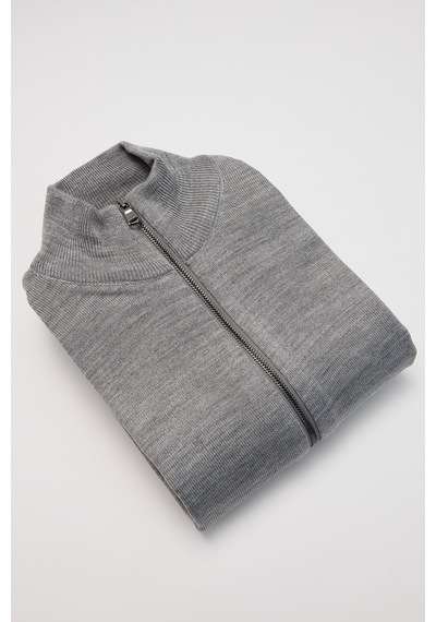 Tudors Erkek Slim Fit Dar Kesim Gri Dik Yaka Fermuarlı Düz Hırka-32263 Gri