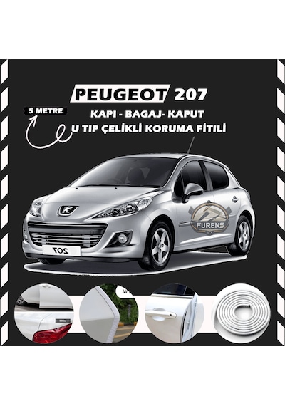 Peugeot 207 Oto Araç Kapı Koruma Fitili 5 Metre Parlak Beyaz Renk
