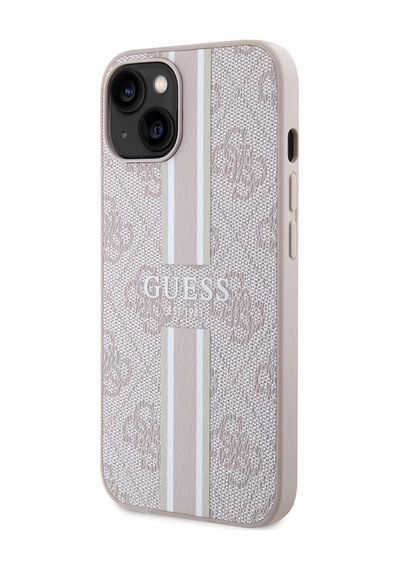 Apple Uyumlu iPhone 14 Kılıf Guess Lisanslı Magsafe Şarj Özellikli 4g Şerit Tasarımlı Printed Kapak Pembe