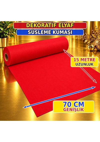 Vıp 15 Metre Kırmızı Tela Kumaş Kırmızı Elyaf Kumaş Noel Yılbaşı Süsleme Kumaşı 70 Cm Genişliğinde