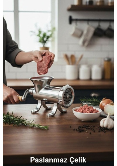 12'lik Paslanmaz Çelik Kıyma Makinesi Kollu Dayanıklı Ve Hijyenik Makina Metalik