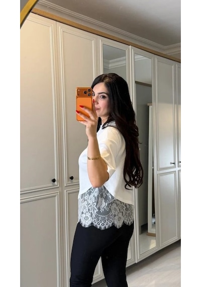 De'charme Kısa Kollu Bısıklet Yakalı Dantel Detaylı Vıskon Ikı Iplık Bluz Beyaz