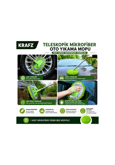 Lexroo Krafz Alüminyum Gövdeli Teleskopik Araç Yıkama Mopu Uzayab