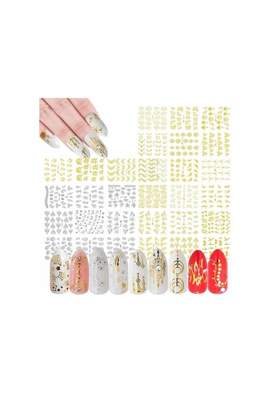 Adanil 30'lu Sticker Set Altın ve Gümüş Renk Nokta Çizgi Desen Nail Art Sticker Set