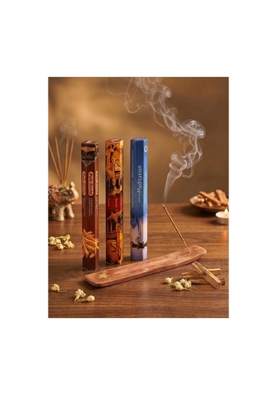 Darshan 3'lü Enerji Ve Arınma Tütsü Seti 60 Adet Tütsü Ve Tütsülük Palo Santo, Sandal, Meditation + Yıldız İşlemeli Ahşap Tütsülük