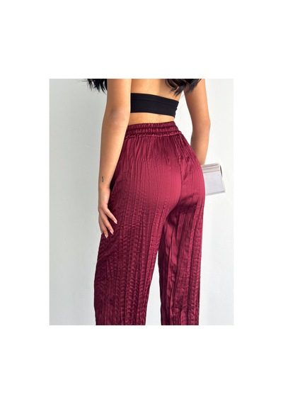 Gugus Kadın Saten Pantolon Trend Wide Leg Model Bordo