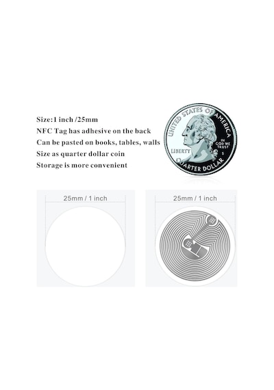 Ayrex Timeskey Nfc 10 Zaman Anahtarı Etiketler Ntag 216 Çıkartma 888 Bytes Bellek, 1 İnç Çap Yuvarlak Sticker 216