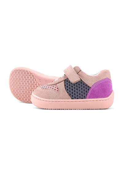 Rakerplus Bob Hakiki Deri Pudra Gri Mor Barefoot Cırtlı Lastikli Bebek Sneaker Ayakkabı Pudra