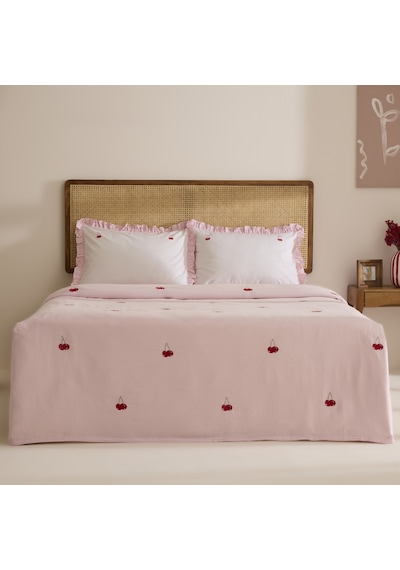 Karaca Home Cherry Grove Çift Kişilik Nakışlı %100 Pamuk Müslin Pike Takımı Pembe