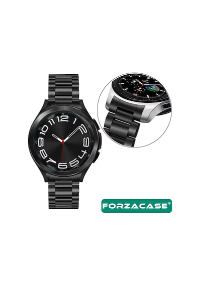 Forzacase Samsung Galaxy Watch 7 44mm İle Uyumlu Metal Baklalı Kordon Kayış - Fc790 Siyah