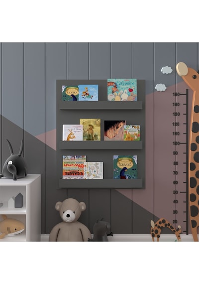 Asra Trend Çocuk Odası Duvar Rafı Kitaplık ÇR-02 %100 MDF Montessori Tipi Raf Antrasit