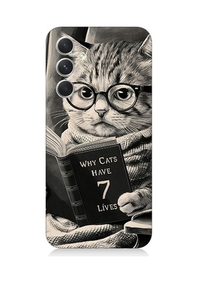 Samsung Galaxy A05s Uyumlu Kitap Okuyan Kedi Desenli Silikon Kılıf