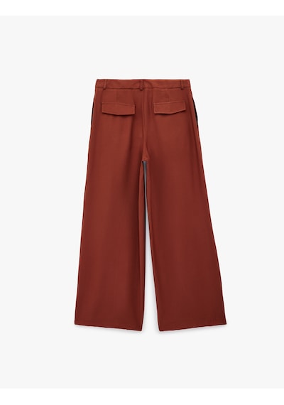 Koton Koton X Melis Ağazat - Viskon Kumaş Cepli Çift Pile Detaylı Düz Geniş Paça Baggy Pantolon Kahverengi 6sak40334pw Kahve