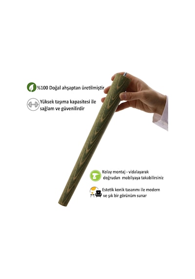 4 Adet Ahşap Ayak 45 Cm Orman Yeşili M8 Civatalı Bağlantı Aparatlı Mobilya Tabure Sehpa Masa Destek Ayağı Orman Yeşili