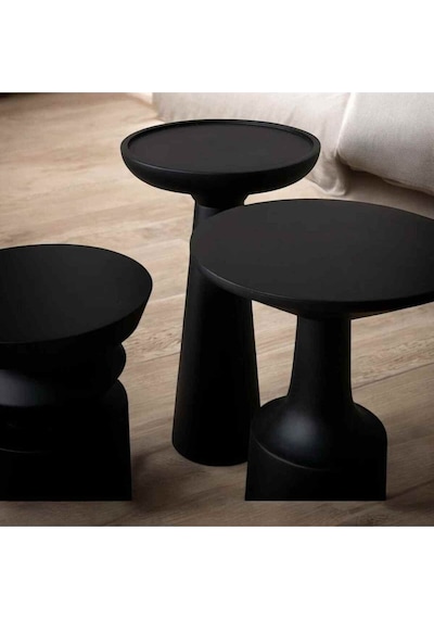 Ahşap Mantar Sehpa 3 Lü Set Siyah Masif Doğal Yan Sehpa Ve Zigon Takımı - Mushroom Coffee Table Siyah