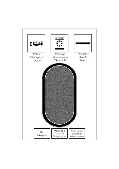 West Home Dijital Baskı Yıkanabilir Kaymaz Taban Siyah Oval Mutfak Halısı Salon Halısı Ve Yolluk Wh 478 Grey Oval