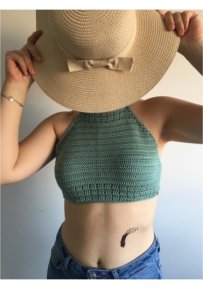 Tuyy El Örgüsü Özel Tasarım Su Yeşili Renk Bikini Üstü Büstiyer