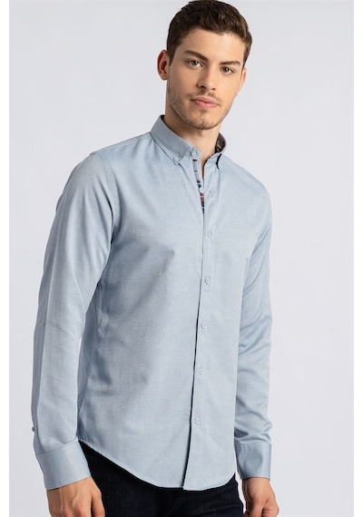 Tudors Slim Fit Dar Kesim Uzun Kol Poplin Oxford Erkek Gömlek-17419 Gri