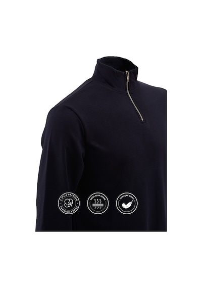 Elemge Pamuklu Erkek Sweatshirt Lacivert Soft Touch Relax Fit Yarım Fermuarlı Dik Yaka 3 Iplik Nefes Alan