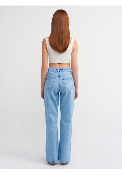 Dilvin Düşük Bel Flare Denim Pantolon Mavi