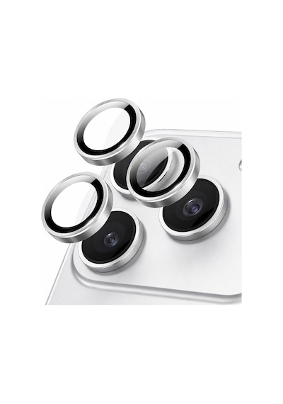 Safir Lens İphone 17 Pro Uyumlu Kolay Kurulum Aparatlı Alüminyum Çerçeveli 9h Kamera Lens Koruyucu Gümüş