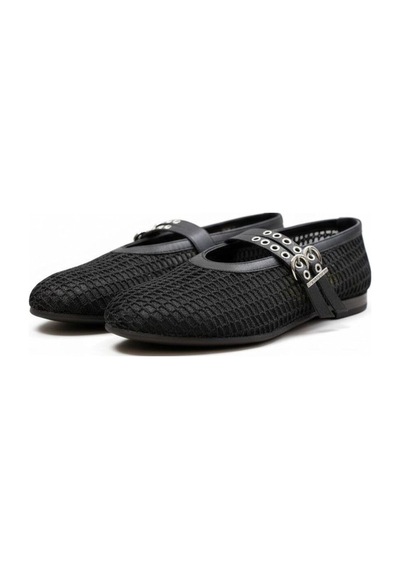 Ne&ve Shoes Siyah Transparan File İki Tokalı Kapsül Detaylı Kadın Yuvarlak Burun Babet