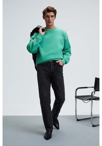 Grimelange PERCY Erkek Yuvarlak Yaka Göğsü Nakışlı Sırtı Baskılı Oversize Yeşil Sweatshirt