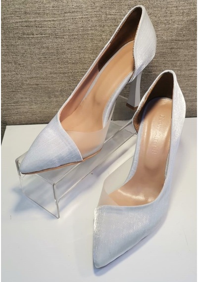 New Angel 853 Kadın Topuklu Şeffaf Detaylı Stiletto Ayakkabı Gümüş