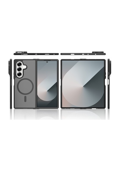 Samsung Galaxy Uyumlu Z Fold 7 Kılıf Mat Kamera Korumalı M-safe Şarj Özellikli Yüzey Mat Darbe Emici Lunex Kapak Siyah
