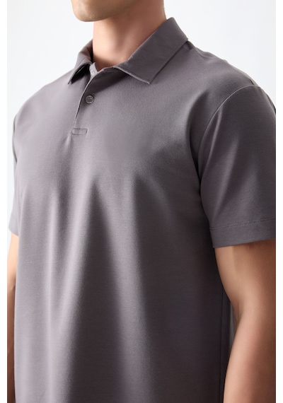 Air Jones Tommy Life Koyu Gri Pamuklu Kalın Yumuşak Dokulu Polo Yaka Oversize Fit Basic Erkek T- Shirt - 88381 Koyu Gri