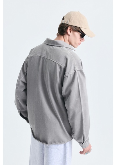 Vamos Oversize Denim Gömlek Gri