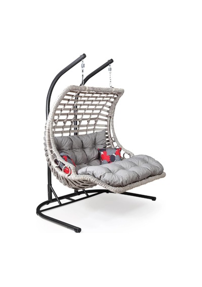Capri Swing Bodrum Double Çiftli Rattan Bahçe Salıncağı Rehome Gri