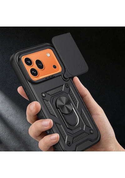 Maks Technology Honor 600 Pro 5g Kılıf Magnetik Standlı Kamera Korumalı Mkst Sürgülü Vega Kapak - Siyah