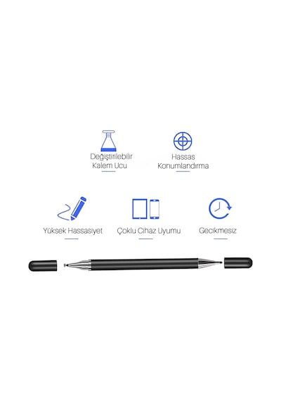 Samsung Galaxy Tab A11 X130 İle Uyumlu Çift Uçlu Hassas Dokunmatik Stylus Kalem Gecikmesiz Siyah
