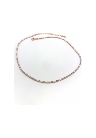 Gümüş Kısa Choker Rose Su Yolu Taşlı Kolye Ko9e67 Altın - Gümüş