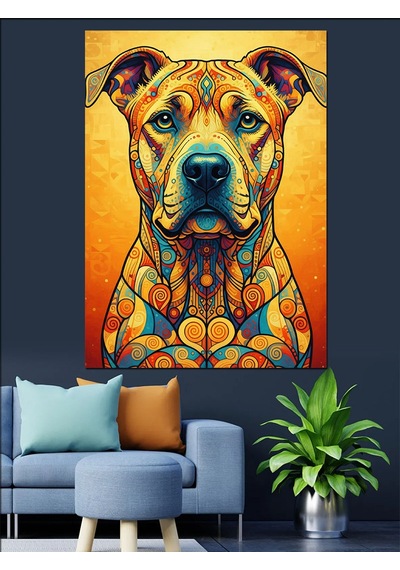 Neon Renkli Köpek Portresi Dekoratif Kanvas - Mdf Ahşap Tablo
