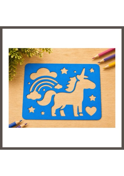Bezos 3d Baskı Unicorn Ve Gökkuşağı Çizim Şablonu - Desen Kalıbı - Mavi Nxrlvng