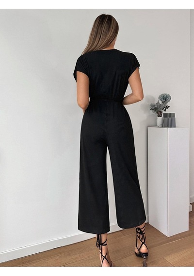Armonika Kadın Siyah Kruvaze Beli Kemerli Tulum Arm-20y042008