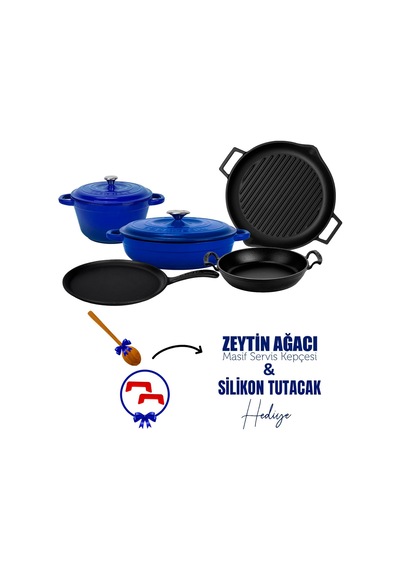Lava Döküm 5x Trendy Serisi 8 Parça Tencere & Tava Seti Mavi